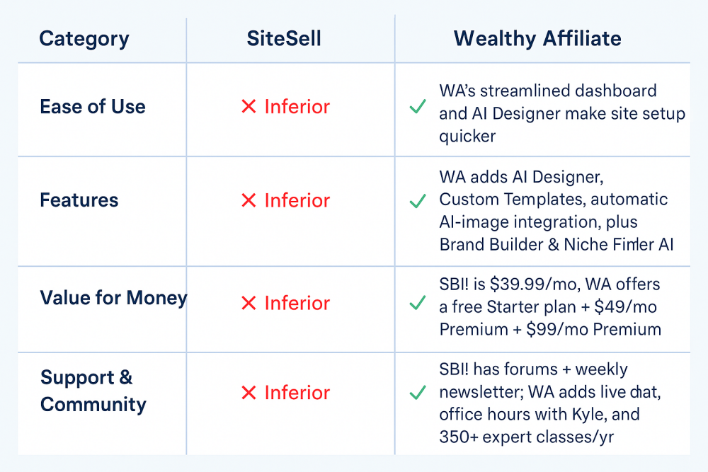 SiteSell vs Wealthy Affiliate